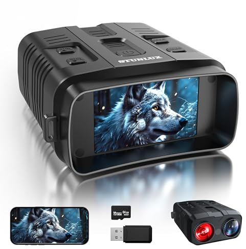 SLUNLUX Nachtsichtbrille - 4K Nachtsicht-Fernglas mit 3-Zoll-Display, 8X Digitalzoom und 7-stufigem Infrarot Schwarz mit Weiß, Tasten mit Hintergrundbeleuchtung, Typ-C Schnellladung & Abnehmbarer Akku