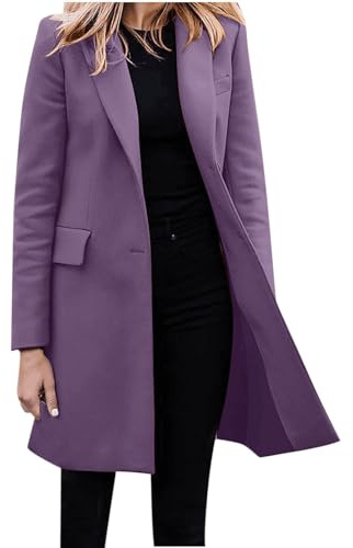 2025 - Trench long décontracté pour femme, vestes noires à la mode pour femmes, vêtements d'extérieur élégants en paon d'hiver manteau d'automne noir, lilas, L