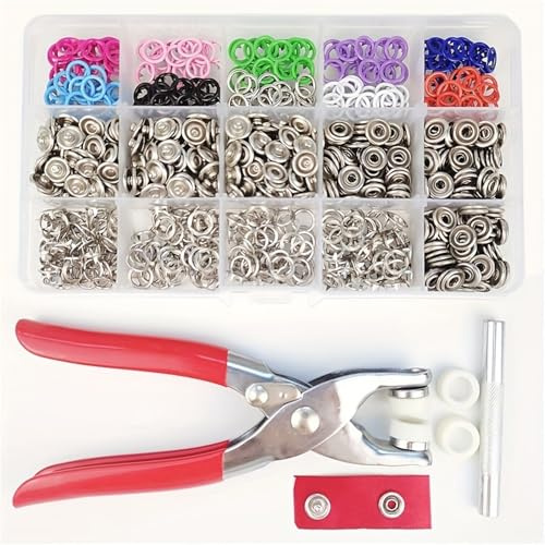 Kit da 200 bottoni a pressione con pinze, 10 colori, chiusure in acciaio inox per vestiti, zaini, artigianato, include scatola portaoggetti (senza cuciture)