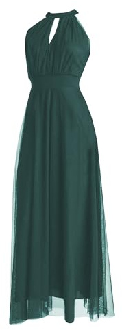 VALORIALUXE Abito Lungo da Cerimonia Donna in Tulle con Cut-out Frontale e Spalline – Made in Italy Yes (IT, Testo, S, M, Regular, Regular, Verde Bosco)