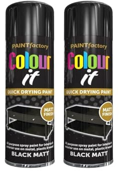YSAMAX Black Matt Spray Paint, Multipurpose Aerosol, Quick Drying Black Paint for Wood, Metal, Indoor & Outdoor Surfaces (250 ml) (2 PCS)