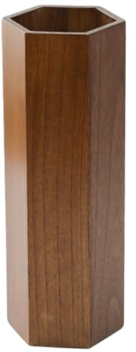 Eyccier 1PC Umbrella Holder for Entryway, 7.5x19 Inch Wood Umbrella Bucket, Vintage Brown Hexagonal Canes Walking Sticks Holder for Home Office.