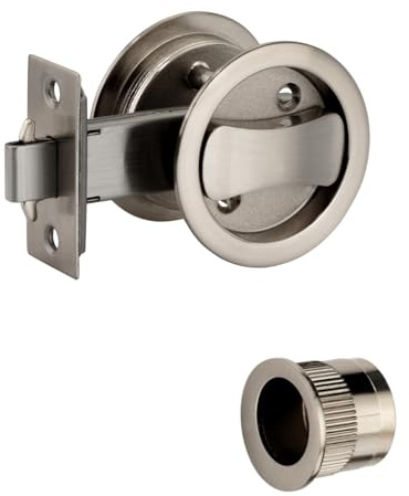 HANDLEZONE® Round Sliding Privacy Door Lock Kit – Satin Nickel Plated (SNP) – Finger Pull with Hook Lock – for Bathroom or Toilet Sliding Doors