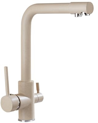 Miscelatore da Cucina a 3 Vie in Ottone Color Avena, Rubinetto da Cucina 3 in 1 Girevole - Color Avena
