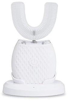 Cepillo de dientes eléctrico ultrasónico de silicona en forma de U - Blanqueamiento dental de 360°, resistente al agua IPX7, carga inalámbrica, limpieza automática con luz azul fría.(Bianco)