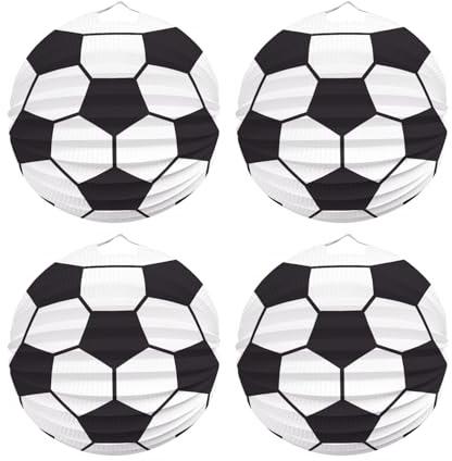 Fußball Laterne,4 Stück Fussball Deko Lampion-Ø 22cm,Fussball Deko Geburtstag Kinder,Fußballl Papierlaterne Rund,Weltmeisterschaft Sport Theme Party Dekoration,Innen und Außendekoration