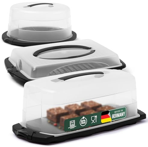 Novaliv Kuchen-Transportbox 3er Set Rund, Eckig und Rechteckig Aufbewahrungsboxen mit Deckel Torte Kuchen Dessert, Party-Box Container Tortentransportbox Tortenbehälter Transport Behälter Partyset