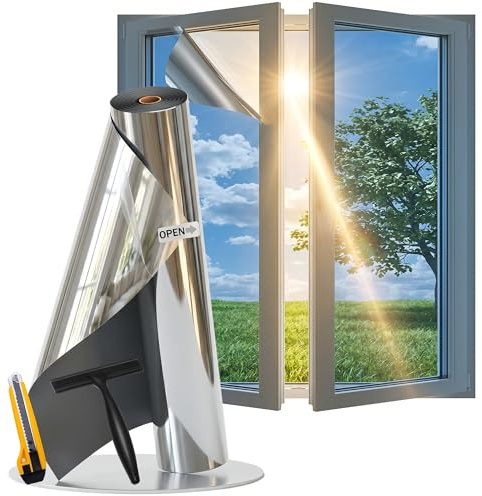dzmelzu Film Miroir pour fenetre Anti UV Anti Regard avec Kit de Pose Film occultant Fenêtre Bon Effet Miroir Protection de la Vie privée pour Maison Bureau Magasin (Argenté, 76X200(cm))