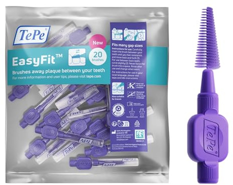 TePe EasyFit™ Mellanrumsborste, Lila, Strl M/L, 20-pack, effektiv rengöring mellan tänderna, passar medelstora till stora mellanrum, plackborttagning