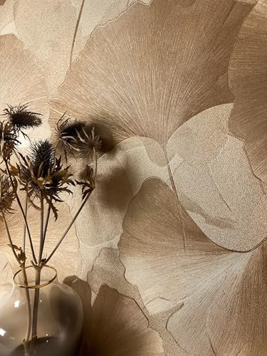 Newroom Papier Peint Intissé Or Ginkgo Feuilles - Floral Vintage Aspect Naturel Légèrement Brillant pour Salon Chambre