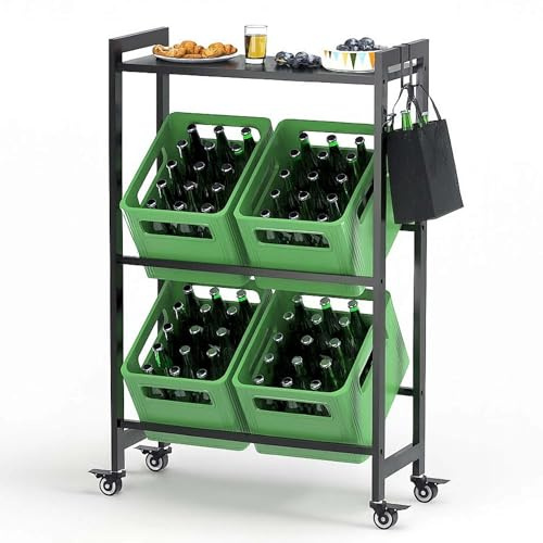 DanDiBo 96651 96651 - Scaffale per casse di bevande, 4 scatole con ripiano, con ganci in metallo, colore: Nero