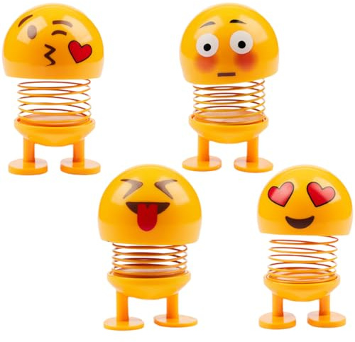 VEOIRXU 4 Stück Wackelfigur Glücksbringer Auto Wackelfigur Deko Figuren für Wohnzimmer Schreibtisch Büro Bürodeko Lustige Kleine Geschenke (4 Verschiedene Ausdrücke)