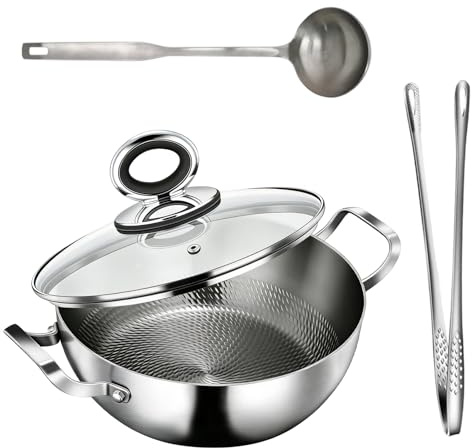 Titan Schmorpfanne 28cm Hoher Rand,Titan Schmortopf Doppelgriff | Titanium Pro Pfanne mit Deckel,Titan Pfanne Unbeschichtet, Kochtopf Gehämmert Antihaft Bratpfanne,Servierpfann Induktion