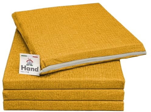 HAND - Set 4 Cuscini Sedie Esterno e Interno Sfoderabili 40x40 cm, Imbottitura Morbida, Cuscini per Sedie da Cucina, Giardino, Patio (Senape, Set da 4)