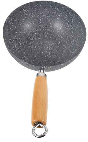 GAROZATION Padella Wok in Ferro da 20 Cm Rivestimento Marmo, Piccolo Wok a Fondo Tondo per Cucina Domestica e Ristoranti, Pentola per Friggere Carne, Verdure e Barbecue, Facile da Pulire