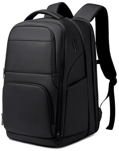 FENRUIEN 15.6 Inch Business Laptop Backpack Expandable 20-29L for Men Women | 1800D Oxford, Waterproof, Durable, for Work Travel College, with Luggage Strap, USB Charging Port, Laptop compartment, Black