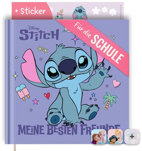 Freundebuch Schule Mädchen Stitch - inkl. Sticker - Offiziell lizensiertes Disney Produkt - Einschulung Geschenk - Schultüten Füllung - Einschulung Mädchen - Freundschaftsbuch Grundschule