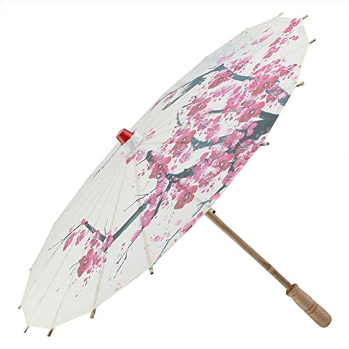 Fabater Petit Parapluie en Papier huilé Fait à la Main, Art Chinois, Danse Classique, Motif Fleur de Prunier, Parapluie Rétractable avec Poignée en Bois de 21,7 Pouces pour Cadeau de Photographie de