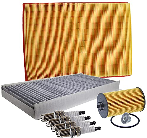 Inspektionspaket SET C 1x Ölfilter 1x Luftfilter 1x Innenraumfilter (Pollenfilter) mit Aktivkohle 4x Zündkerze 1x Ölablass-Schraube 1x Dichtring für Ölablass-Schraube