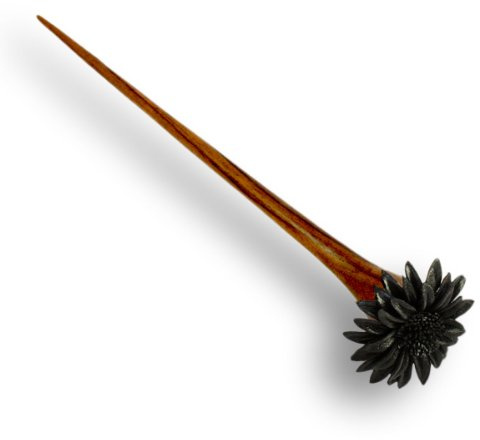 ISLAND PIERCINGS Haarnadel Handarbeit aus Holz mit schwarzer Blüte aus Leder HN184