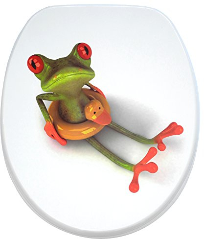 Sanilo WC Sitz mit Absenkautomatik, viele schöne Toilettendeckel zur Auswahl, hochwertige und stabile Qualität aus Holz (Froggy)