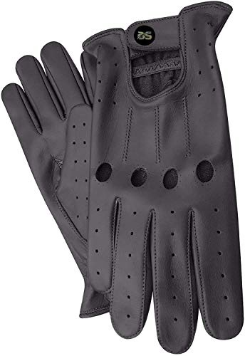 Homme en Gants Cuir Conduire Gants Style Rétro Haute Qualité en Noir (M)