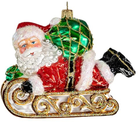 Holyart Babbo Natale con Slitta addobbo Vetro soffiato Albero Natale