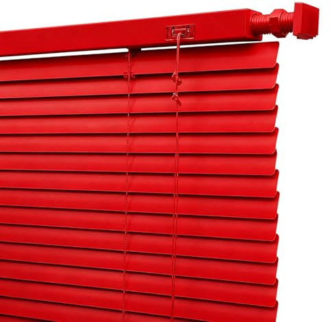 WZDXFNLD 25mm Aluminum Blinds 35 55 75 95 105 115 125 135 145 155 165 cm Width, Horizontal Waterproof Venetian Shades for Living Room Kitchen, Darkening Window Blind No Drilling Required(Red)