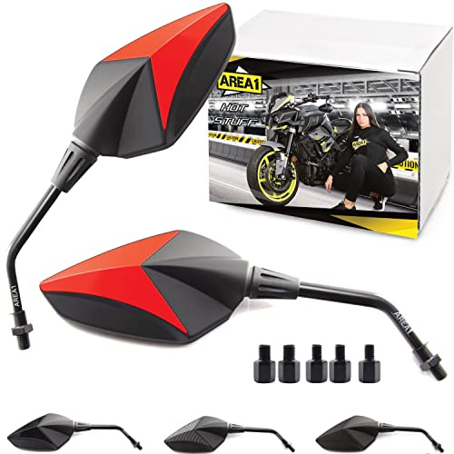 Area1 Universal Motorrad Rückspiegel Paar e-geprüft 2x M10 Rechtsgewinde + Linksgewindeadapter, kompatibel mit z.B. GSX-S GSF Bandit SV650 R12 S1000R/XR RnineT Scrambler R12 F750GS Tuono Brutale (rot)