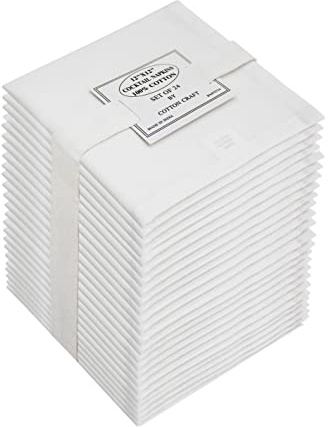 COTTON CRAFT Cocktail Napkins - 24 Pack - Happy Hour Drink Beverage Bar Party Holiday Dessert Celebration Event Gift Luncheon Brunch Dinner - Premium Cotton Cloth Reusable Washable - 12x12 - White