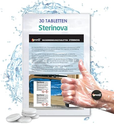 LevinQ Puritabs Maxi Vorteilspack Sterinova 30x Wasser Rudergerät Tabletten wie Waterrower, Skandika, Hammer, + LevinQ Handschuhe, Extra Konzentriert, Gegen Algen