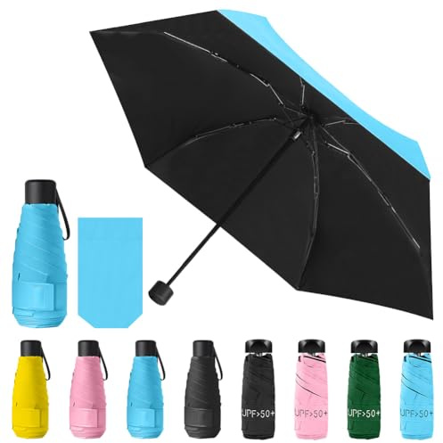 Vicloon Mini Regenschirm, Pocket Taschenschirm mit 6 Edelstahl Rippen, Sonnenschutz Freien UV Faltender Regenschirm, Klein, Leicht, UV-Faltender für Erwachsene und Kinder - Blau