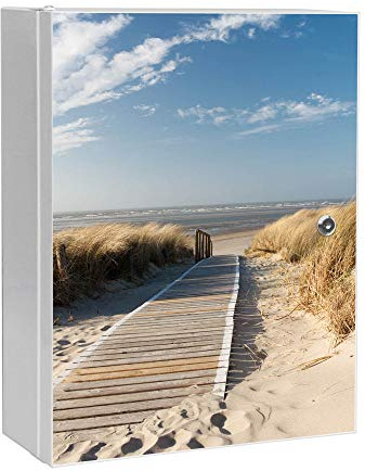banjado Medizinschrank abschliessbar mit Motiv Dünen 35x46x15cm - großer Arzneischrank für die Hausapotheke - Medikamentenschrank aus Metall zur Medikamenten Aufbewahrung