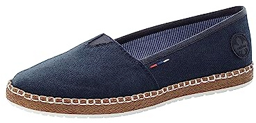 Rieker Ballerine da donna M2278, espadrillas da donna, slip-on, scarpe slip on, intrecciate, effetto rafia, blu (14) ,37 EU/ 4 UK