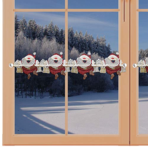 Weihnachtliche Feenhaus-Gardine Fröhlicher Santa Mini-Scheibengardine mit Weihnachtsmann aus Echter Plauener Spitze