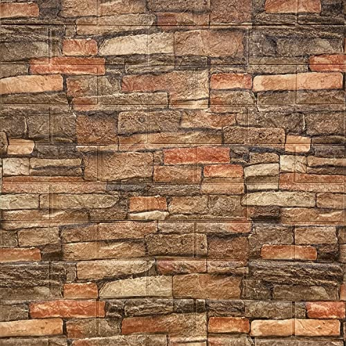 Yutianli 7mm Thick Anti-Collision self Adhesive 3D Wall Panels Peel and Stick,10-Pack 57 Sq.Ft Antique Faux Brick Wall Panels Foam Faux Stone Wallpapers for Bedroom (10, Style A)