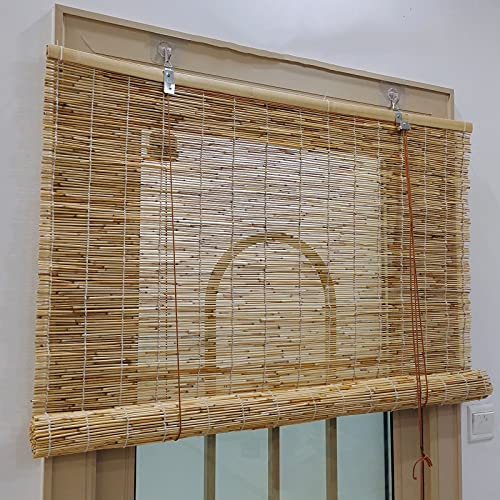 Außen Rollo Bambus,Retro-Schilf Vorhang,Sichtschutz Bambusrollo Rollläden,Lichtfilterung Sonnenschutz Wärmedämmung Roman Jalousien,Für Pergola Pavillon,Anpassbar,Breite 50-140cm (50x120cm/20x47in)