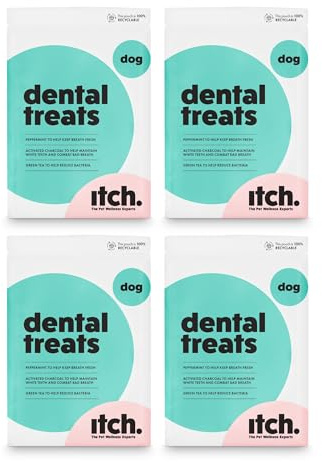 Itch Dental Treats for Dogs - Peppermint, Activated Charcoal & Green Tea | Oral Hygiene - Grain Free - 4-Pack