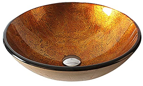 SHUGUANG Lavabo Vasque en Verre Trempé, Vasque à Poser en Verre Trempé Ronde Lavabo Lave-Mains, Lavabo Vasque a Poser avec Ensemble de Drainage, 420×420×145mm,Orange