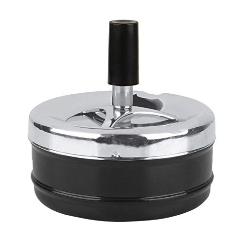 TOPINCN Ashtray, Smoking Ashtray Rotating Self-Clearing Windproof Cover Ashtray Push Down Ashtray Desktop Smoking Ash Tray for Home Office (black, L)