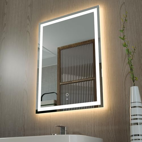 KWW 50 x 70 cm LED badrumsspegel, dimbar sminkspegel IP44 anti-dimma horisontell/vertikal väggmonterad