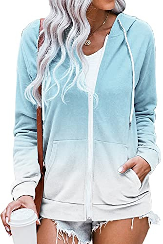 HVEPUO Damen Batik Zip Up Hoodie Bedrucken Farbverlauf Y2k Kapuzenjacke