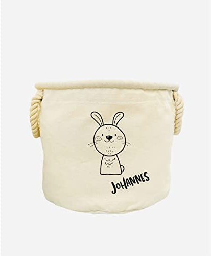 Svanhilde Spielzeugkorb mit Motiv Tiere & Name | Kinder-Zimmer Aufbewahrungskorb Wäschekorb personalisiert | Baumwolle (Hase)