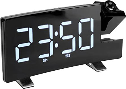 Digitaler Projektionswecker, LED-Wecker mit Projektion an der Decke, Wand, 180°-Projektor, USB-Ladegerät, Batterie-Backup für Schwere Schläfer, Kinder, Erwachsene, ältere Menschen(Weiße Schrift)