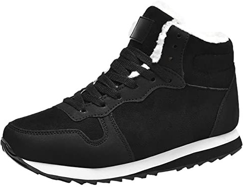 ANUFER Unisex herr dam plysch sneakers lätta höga skosnören vinter snöskor, svart, 39 EU