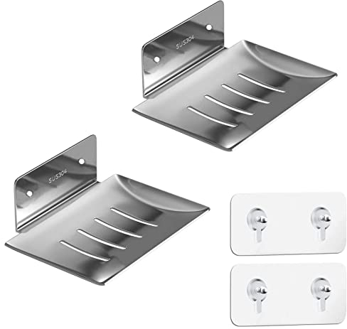 2 Stück Seifenschalen, Edelstahl Seifenschalen Wandmontage Seifenhalter für Küche und Badezimmer, Selbstklebende Seifenschale Seifenkorb ohne Bohren für Aufbewahrung von Seifenschwamm Bürste