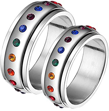 BCughia Freundschaftsringe Beste Freundinnen, Engagement Ring Silver Edelstahl LGBT Ring mit Regenbogen Zirkonia Damengröße 60 (19.1), Herrengröße 65 (20.7)