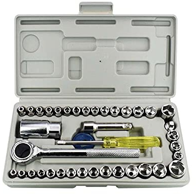 Goodyear 40pc 1/4 & 3/8 Socket Driver Set Metric Imperial Ratchet Bolts Spark,6359 Metric Socket Set, Square Drive, Blue,