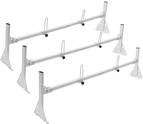 VEVOR Van Roof Ladder Rack, 3 Bar Alloy Steel Ladder Racks with Ladder Stoppers, 340 kg Capacity, Adjustable Roof Racks for Full-size Vans with Rain Gutters, Compatible with Chevrolet Express, etc