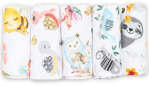 FENSILO Moltontücher, 5er Pack-Flanellwindeln aus 100% Baumwolle-80x80cm, Spucktücher Baby, Flanell Moltontuch Spucktücher für Jungen oder Mädchen
